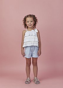 Conjunto short listrado e bata com babados em laise | Gabriela Aquarela