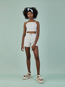 Conjunto short e cropped com listras azul | Pinkx
