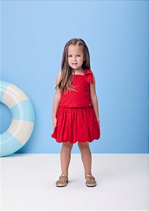 Conjunto blusa com laço e short saia vermelho | Momi