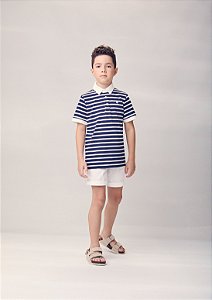Camisa polo listrada azul marinho e branca | Youccie
