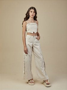 Calça de cargo em linho shine | Pinkx
