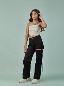 Cropped em linho shine com alça dupla | Pinkx