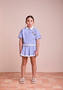 Conjunto camisa short listrada azul | Animê