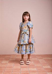 Vestido de tule estampado com faixa | Animê