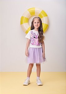 Conjunto blusa e saia de tulo lilas Angel | Momi