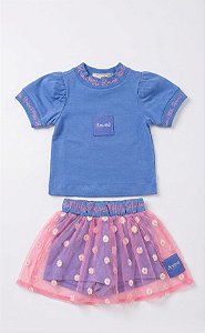 Conjunto blusa azul e saia de tule | Animê