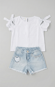 Conjunto short coração bordado | Gabriela Aquarela