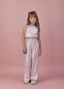 Conjunto wide leg e cropped com flor | Gabriela Aquarela