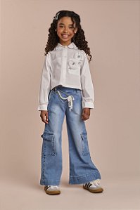 Calça jeans wide cargo com cinto | Gabriela Aquarela