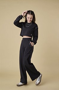 Conjunto calça wide e blusa comfy em moletom | Pinkx