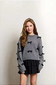 Casaco Tricot com Laços Cinza Grafite | Authoria