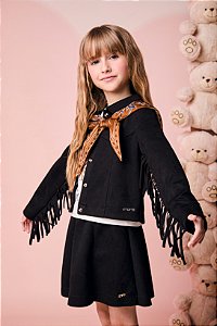 Jaqueta de Suede com Franjas Preta | Momi