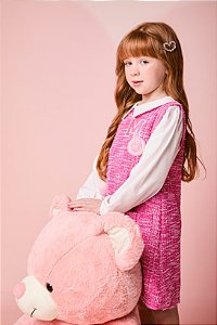 Vestido Manga Longa Tweed Rosa Neon | Momi