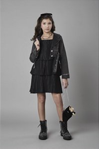 Vestido de Babados em Viscose Shine Preto | Pinkx