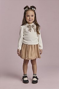 Conjunto Saia e Blusa Laço Animal Print Bege | Gabriela Aquarela