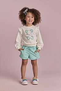 Conjunto short turquesa e blusa urso azul | Gabriela Aquarela
