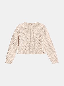 Casaco Infantil Menina Bege de Tricot Texturizado | Momi