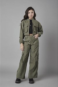 Jaqueta em Sarja Suede com Amarração Verde Militar | Pinkx