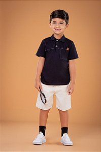 Conjunto Polo com Bermuda Sarja Leve Listrada Bege | Digi