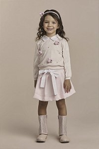 Conjunto Saia de Pregas e Blusa Tricô Coelhinhos Rosa | Gabriela Aquarela