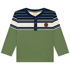 Blusa Manga Longa Listrada Verde e Marinho | Milon