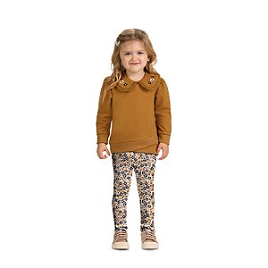 Conjunto Blusa Gola Bordada Caramelo e Legging Floral | Milon