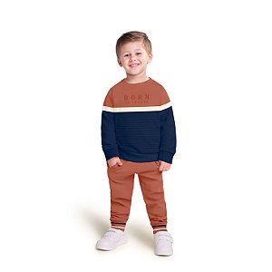 Conjunto Moletom Born to Travel Terracota e Marinho | Milon