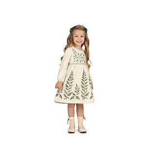Vestido Manga Longa Folhagens Off-White | Milon