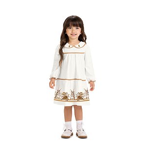 Vestido Manga Longa Barrado Coelhinhos Off-White | Milon