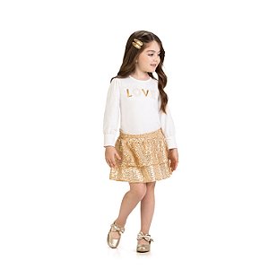 Conjunto Blusa Love e Saia de Paetê Dourada | Milon