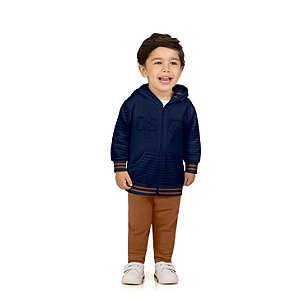 Conjunto Jaqueta Marinho Texturizada e Calça Caramelo | Milon