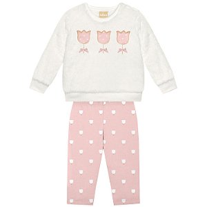 Conjunto Blusa Peluciada Tulipas e Calça Rosa | Milon