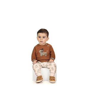 Conjunto Blusa Cachorrinho Lúdico Marrom e Calça Areia | Milon
