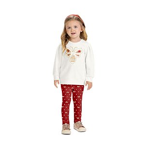 Conjunto Infantil Blusa Bordado Abelha e Legging Poá Vermelha | Milon