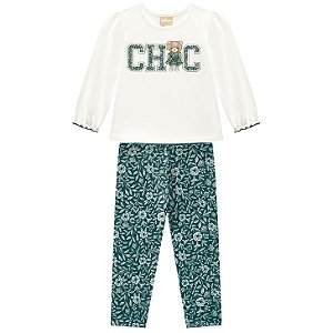 Conjunto Infantil Blusa Ursinha Chic e Legging Floral Verde | Milon