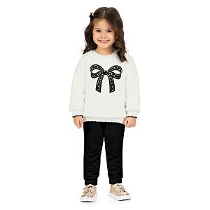 Conjunto Infantil Blusa Tricot Laço Pérolas e Calça Preta | Milon