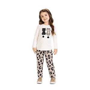 Conjunto Infantil Blusa Oncinhas Pompom e Calça Animal Print | Milon