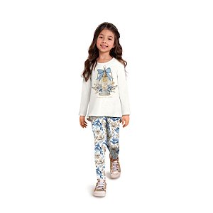 Conjunto Infantil Blusa Lampião e Legging Floral Azul | Milon