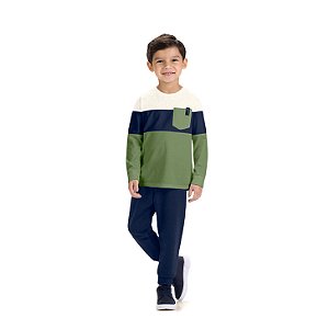 Conjunto Infantil Blusa Color Block e Calça Marinho | Milon