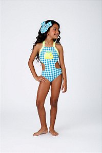 Maiô Infantil Estampa Vichy Limão com Aplique | Siri Kids