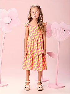 Vestido Infantil Menina Neon Waves com Alças de Babados | Momi