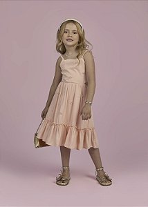 Vestido Midi Rosa Pêssego com Bordado de Miçangas Salmon | Gabriela Aquarela