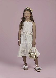 Conjunto Saia Midi e Cropped em Laise com Coração Off White | Gabriela Aquarela