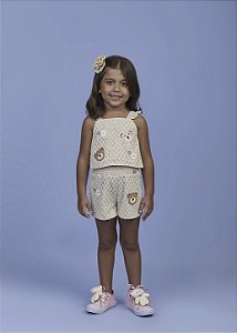 Conjunto Short e Blusa em Crochê com Bichinhos Bege | Gabriela Aquarela