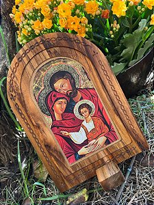 Quadro Entalhado Madeira Nobre - Sagrada Família x