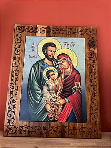 Quadro de madeira entalhado - Sagrada Família 5
