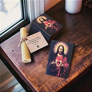 Kit Vela + mini icone - Lembrancinha Sagrado Coração de Jesus