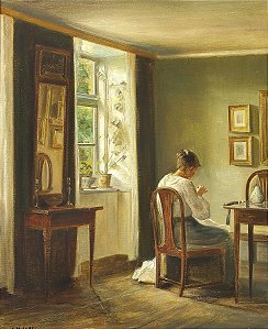 Interior com mulheres do lado do vinhedo - Carl Holsøe