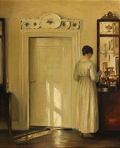 Interior com Frau beim Teekochen - Carl Holsøe