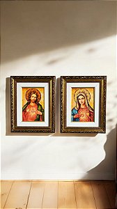 Quadro Sagrado Coração de Jesus e Imaculado Coração de Maria - Tela Canvas